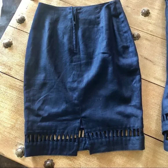 Pia Rucci navy blue 100% linen skirt set . Size 6 - Picture 4 of 6